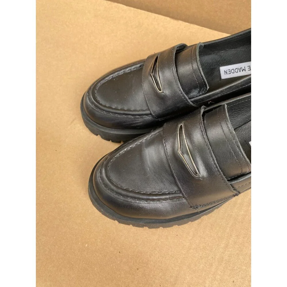Steve Madden Women Black Lawrence Chunky Loafers Size 7.5 Leather platform Y2K‎